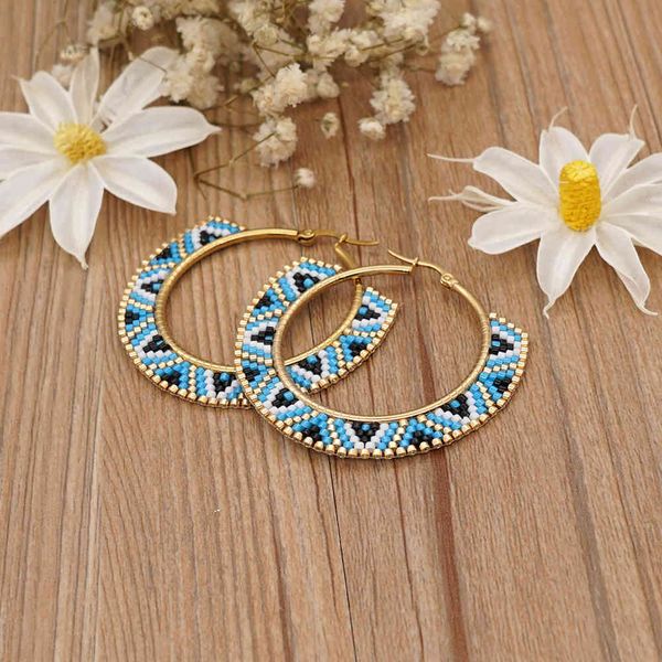 

go2boho hoop earrings for women handmade beads woven earring jewelry miyuki ear rings gift stainless steel pendientes accessorie, Golden