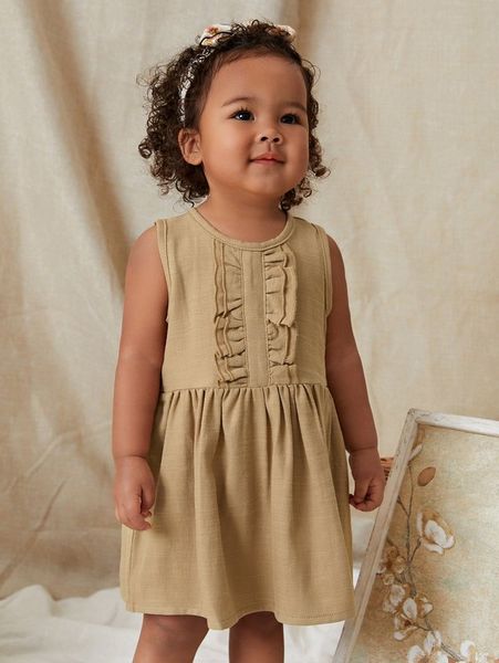 

baby layered ruffle trim buttons back dress she, Red;yellow