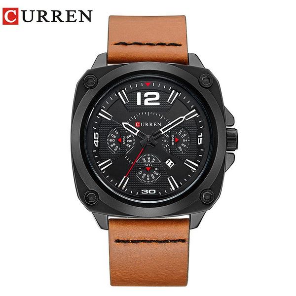 

wristwatches men watches curren fashion business leather strap luxury mens wrist watch waterproof quartz male date clock, Slivery;brown