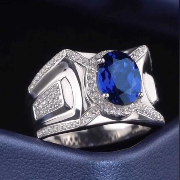 

egg face full diamond blue zircon high carbon diamond ring low-key luxury blue diamond ring imitation blue crystal ring, Golden;silver