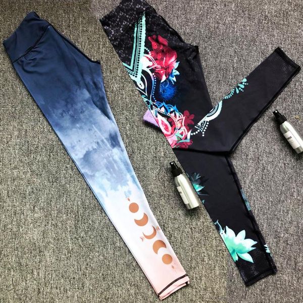 

women's new european and american digital printing flower yoga fitness capris high waist yoga pants women's outdoor riding pants, White;red