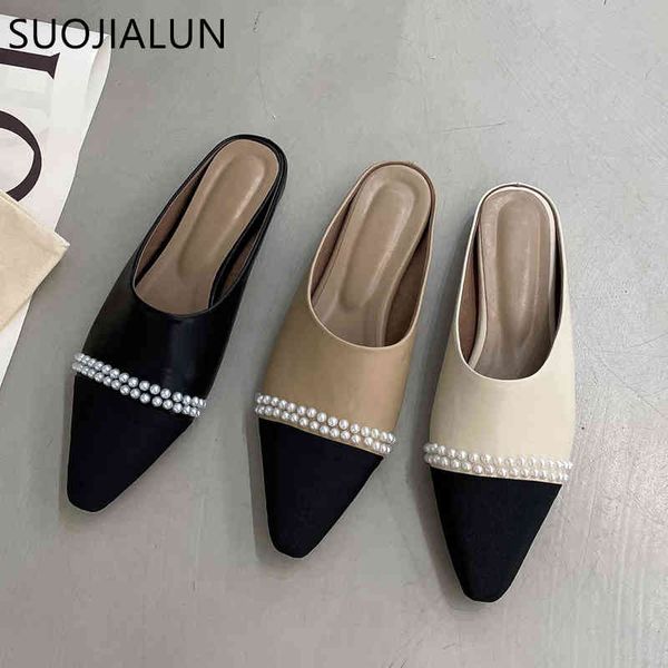 

suojialun new brand women slipper flat heel slip on mules fashion mix color ladies slides elegant outdoor casual sandal shoes k78, Black