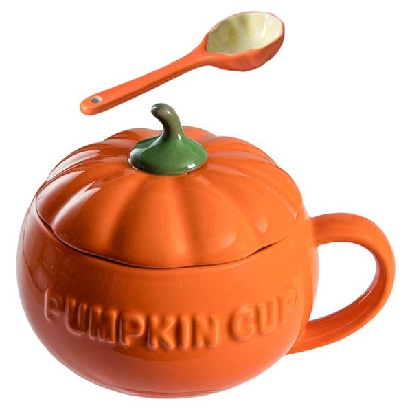 

mugs 1set ceramic coffee mug lovely pumpkin shape cup storage for home (orange)
