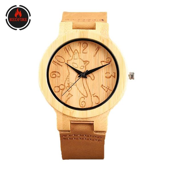

wristwatches redfire jewelry cat display bamboo wood men's watches quartz wristwatch mens stylish wooden watch ladies genuine leather, Slivery;brown