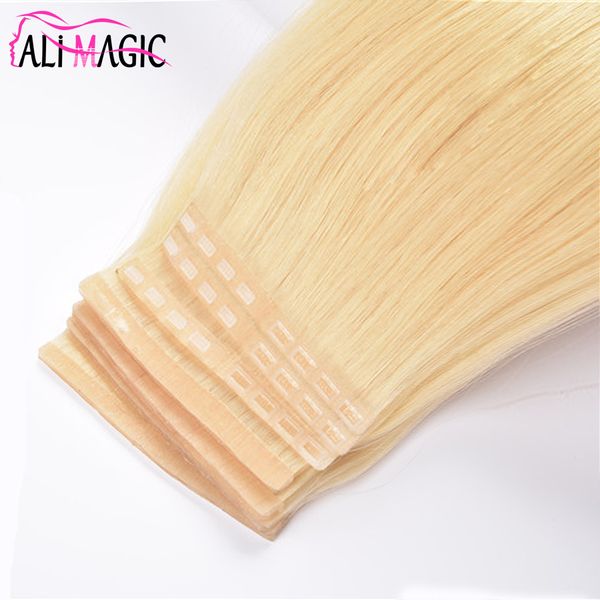 ALI MAGIC Tape In Echthaarverlängerungen mit Schnappverschluss, Hauteinschlag, reines Haar, 35,6–66 cm, schnell anzubringen und zu entfernen, neues Produkt