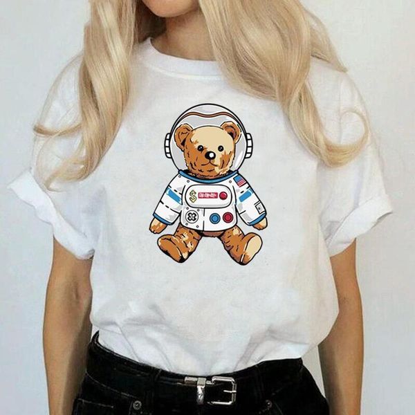 

women's t-shirt funny astronaut bear spacebear print t shirt women summer fashion tee femme short sleeve casual tshirt harajuku, White