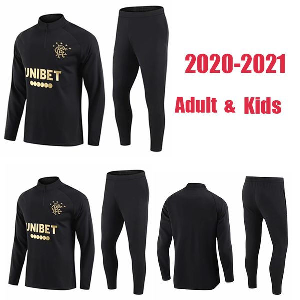 

2020 2021 kids soccer sets tracksuits glasgow rangers survetement defoe hagi morelos kent soccer jersey training suit football shirts, Black