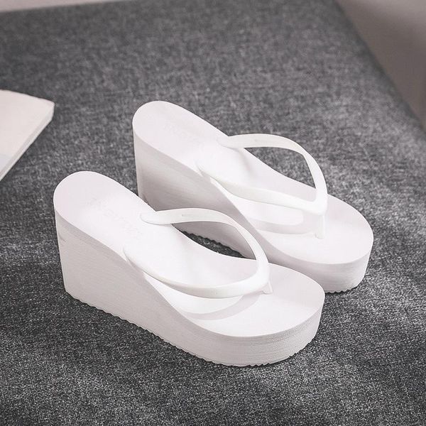 

slippers low women summer shoes woman 2021 on a wedge rubber flip flops heeled mules candy colors platform shale female beach, Black