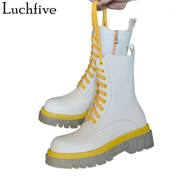 

boots thick clear heel ankle lace up short women round toe femme runway white shoes woman1, Black