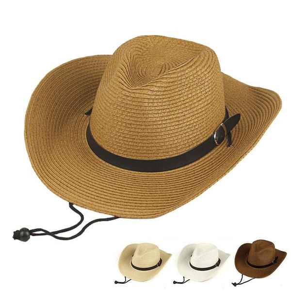 

cloches spring cowboy hats with leather for women men foldable sunscreen straw upf50+, Blue;gray