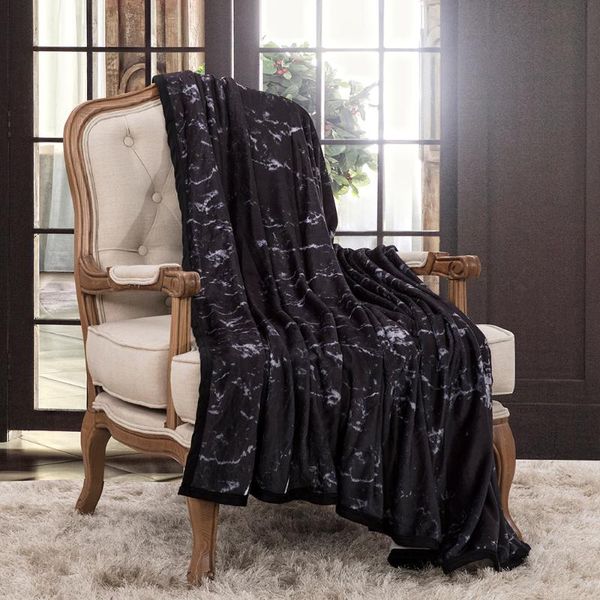

towel luxury marble blanket throw, black white and gray grey modern pattern printed, soft microfiber