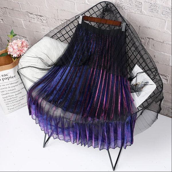 

gradient colors pleated skirts for women high waist spring winter long tulle girls gothic skirts womens, Black