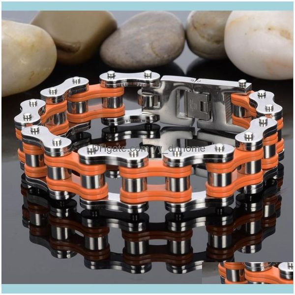 Link, Jewelrylink, Zincir 316L Paslanmaz Çelik Turuncu Mavi Elektrokaplanmış Bisiklet Motosiklet Zincirleri Erkek Moto Bilezikler Erkekler Serin Bangle 21cm*1