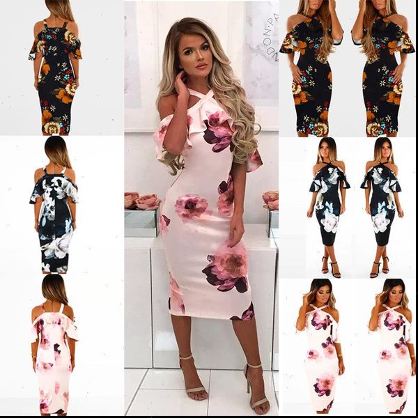 

new 2021 spring summer dress women printed sling cross dress casual short sleevele elegant ruffle package hip dress vestidos, Black;gray