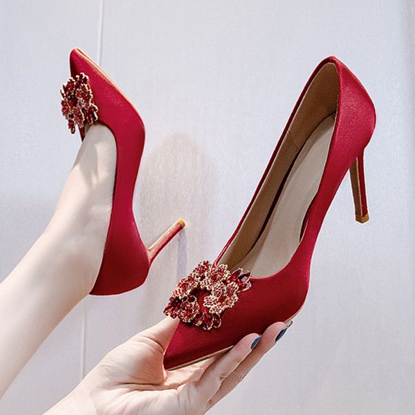 

size 33-42 red wedding sprimg satin only elegant shoes woman shoe fph2, Black