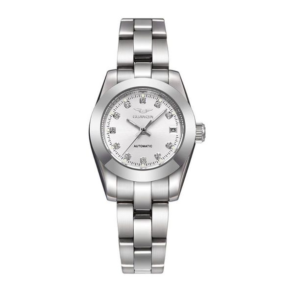 

wristwatches guanqin sapphire automatic mechanical women watch stainless steel waterproof watches lady reloj bayan kol saati, Slivery;brown