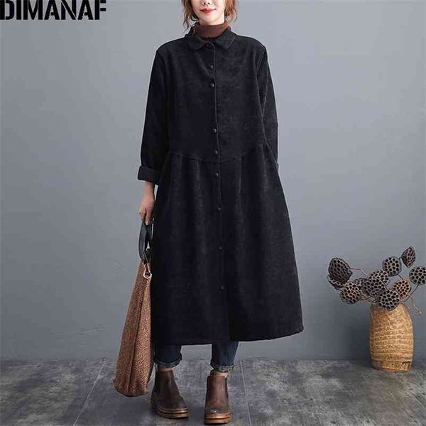 

autumn winter plus size women jackets long coat vintage outwear corduroy fleece thick loose overcoat cardigan clothing 210531, Black;brown