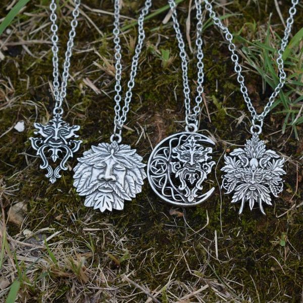 

chains 12pcs wicca celtic green man pentagram pendant, Silver