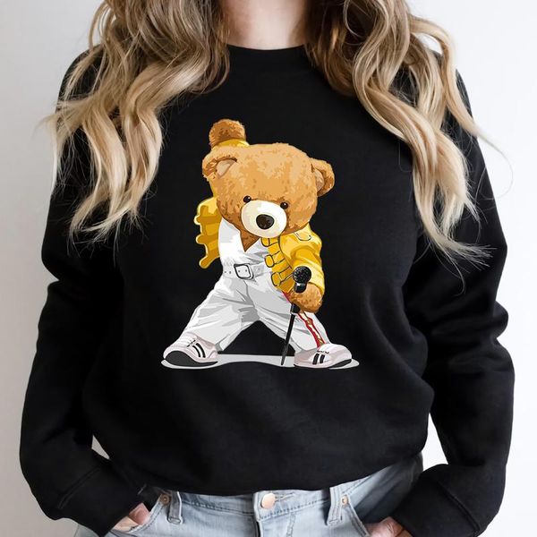 Mulheres Hoodies Camisolas Singing Star Teddy Bear Moda Impressão Homens Mulheres Hoodie Woodie Casual Manga Longa Pullover Harajuku Hip Hop