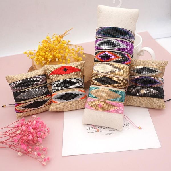

beaded, strands bohemian vintage classic ethnic seed beads handmade woven adjustable boho bracelet for women bracelets female jewelry gift, Black