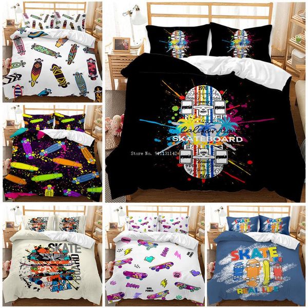 

bedding sets 3d colorful graffiti skateboard printed set creative duvet cover pillowcase 2/3 king  multisize home textile