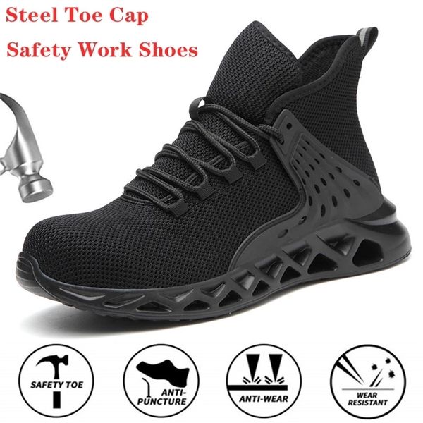 

drop men safety shoes work boots steel toe sneakers male 210923, Black