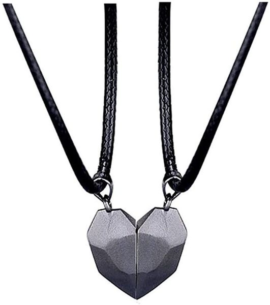 

pendant necklaces geometric love heart necklace magnets matching puzzle leather for women men couple friendship jewelry, Silver