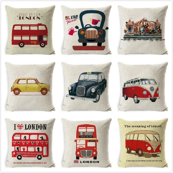 

cushion/decorative pillow cushion covers vintage car bus taxi printing throw case sofa seat decorative home decor capa 45x45cm
