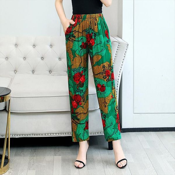 

spring print loose casual pencil women pant elastic high waist trousers female ankle length with pockets, Black;white