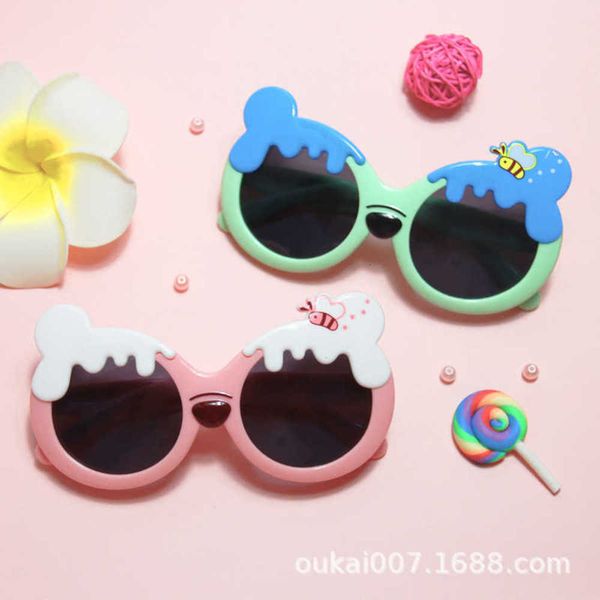 

cartoon bear polarizing children's silicone frame lovely bee street po decorative glasses ultraviolet sunglasses, Blue