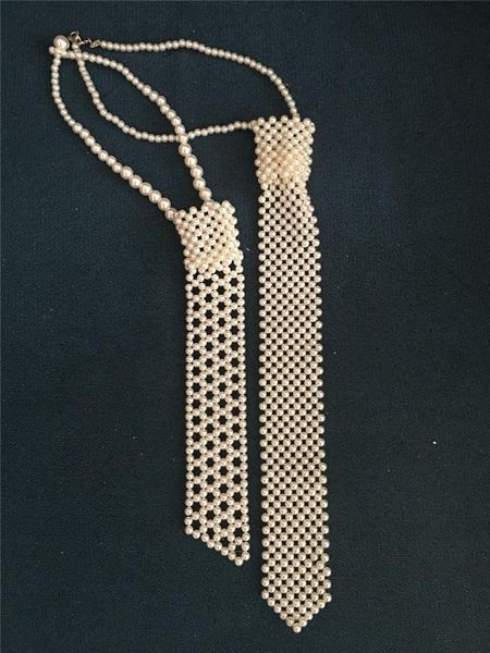 

elegant fashion style handmade beautiful white pearl necklace tie lady vintage style pearl neck tie white jewelry neck, Blue;purple