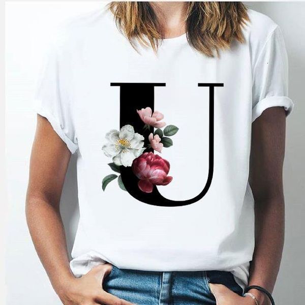 

cartoon letter flower women t-shirts harajuku kawaii graphic printed t shirt fashion o-neck female clothes tees, White