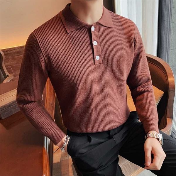 

autumn winter solid thick sweater men clothing simple turn down collar business casual knitted pullovers pull homme 211008, White;black
