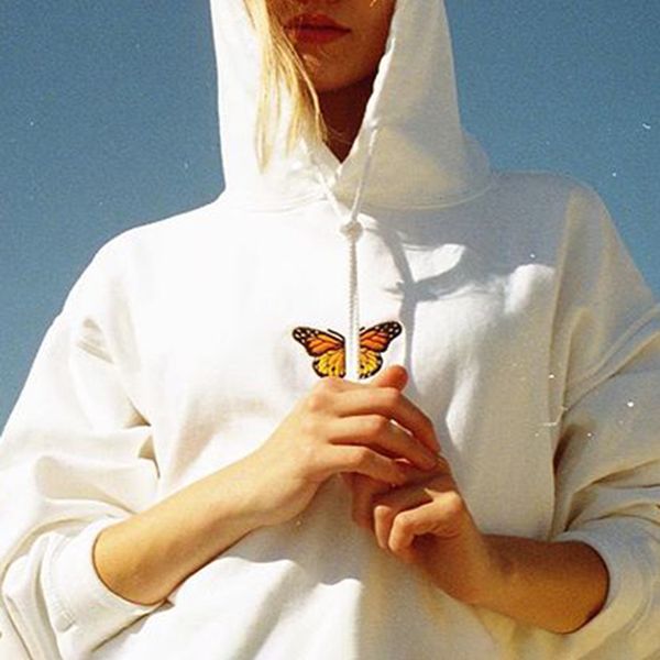 

2021 fashion butterfly embroidery hoodie new white cotton long sleeve autumn sweatshirt female casual chic hoodies ffh2, Black