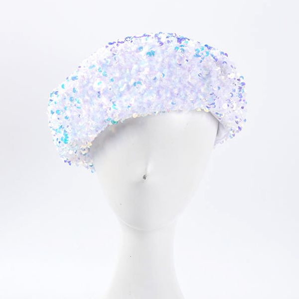 

2021 new ladies sequin beret hand-stitched shining embroidery painter hat black french cap fashion women pillbox fascinators ykpj, Blue;gray