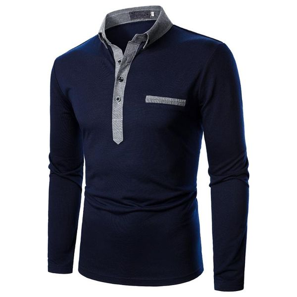 

men's polos men shirt business work casual cotton male tees autumn buttons long sleeve turn-down collar shirts, White;black