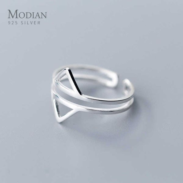 

925 sterling silver simple double-sided triangle ring for women geometric open adjustable finger jewelry 210707