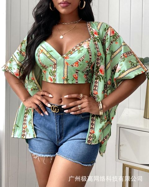 

women's tracksuits 2021 summer print two-piece jacket, Gray
