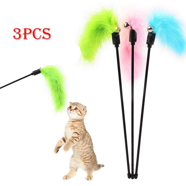 

cat toys random color funny stick colorful turkey feathers tease interactive pet for playing training toy