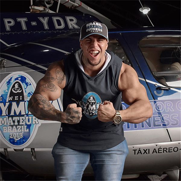

2021 new fitness hooded men's bodybuilding leisure sports vest snbm, Black