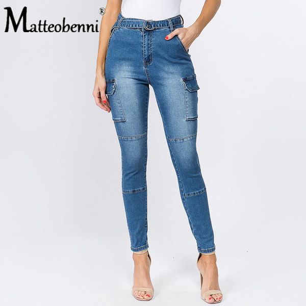 

2021 new women vintage jeans high waist belt stretch ny denim female tassel pencil pant slim trouser casual zipper push up pants xygb, Blue