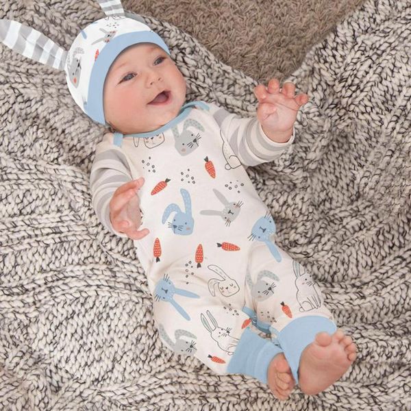 

baby boys girls easter clothes set infant toddler cartoon outfits printed romper 3d ears hat sets nerwborn clothing, White