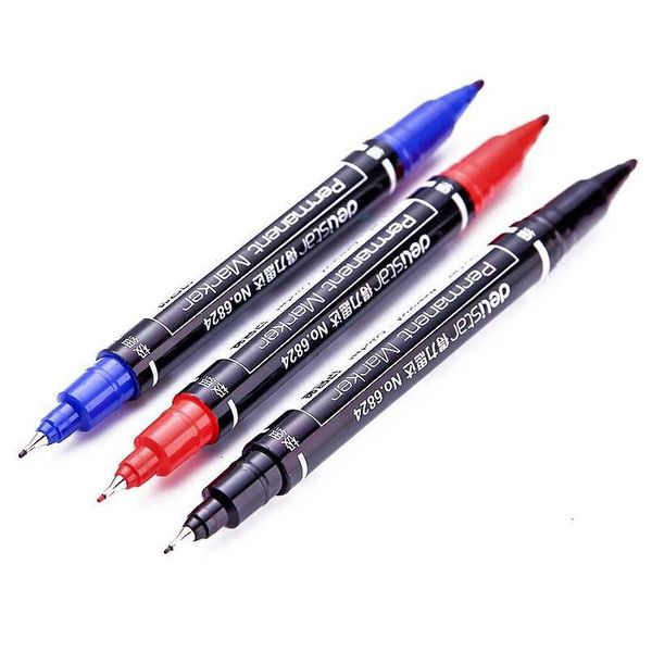

3pcs/set dual tip permanent marker waterproof marker pen fine/medium point 0.5mm-1mm pen marker black blue red ink art jlluuv