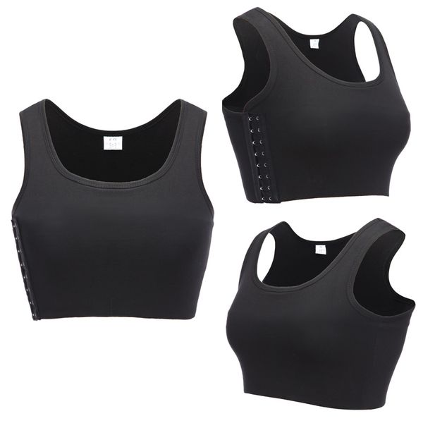 

chest binder women breast binders 3 rows flat front hook vest casual compression shapers lesbian body shaper corset s-6xl, Black