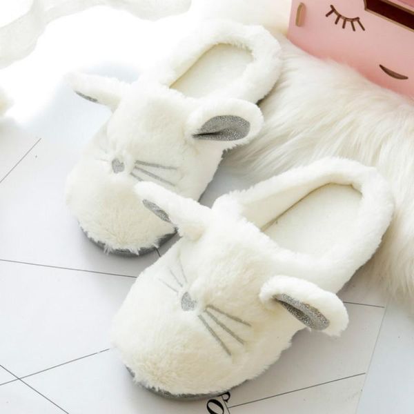 

slippers drop cute cat winter women home indoor bedroom soft plush bottom slipper house christmas cotton warm shoes, Black