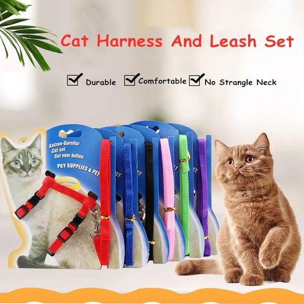 

cat collars & leads pet collar harness leash set adjustable breakaway nylon traction kitten halter cats products for walking supplies
