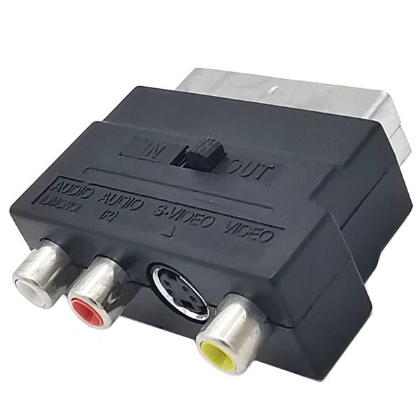 SCART-Adapter, Audio-Konverter, AV-Block auf 3 RCA-Phono-Composite-S-Video mit Ein-/Ausgangsschalter für TV, DVD, Videorecorder