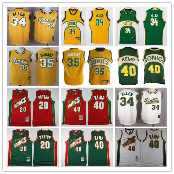 

men seattle supersonics detlef schrempf 20 payton 34 allen 40 kemp 35 durant basketball hardwoods classics jerseys green red, Black;red
