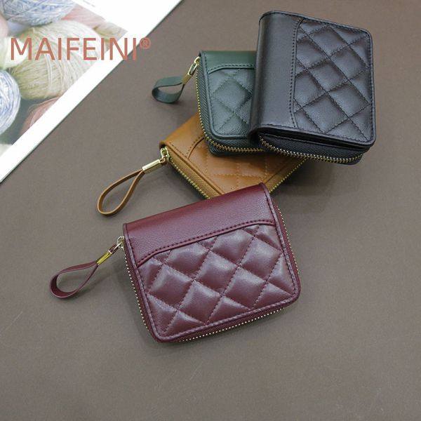 

wallet women's leather bag 2021 korean version xiaoxiangfeng lingge sheepskin short zipper pocket fashion, Red;black