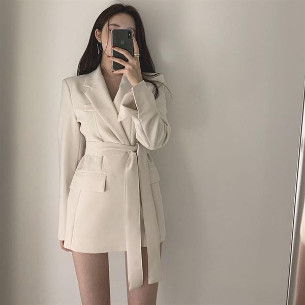 

women's suits & blazers small suit in the long retro belt korean casual temperament ins jacket women blazer feminino, White;black
